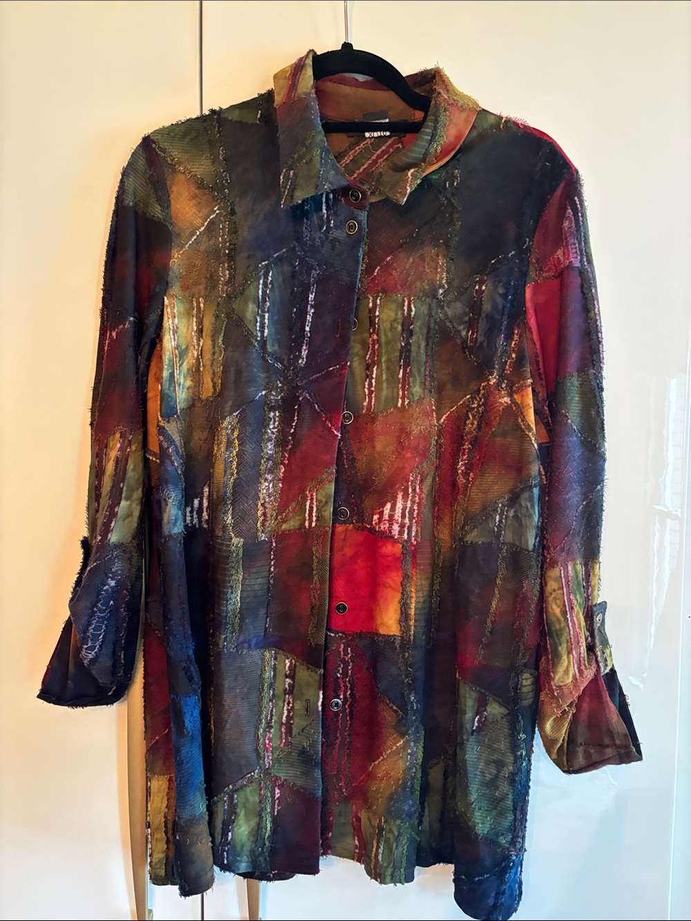 Patchwork Multicolor Button-Front Trench Coat